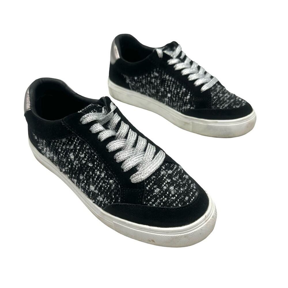 BIRDIES - women's fashion sneakers black leather/fabric - SIZE 8
